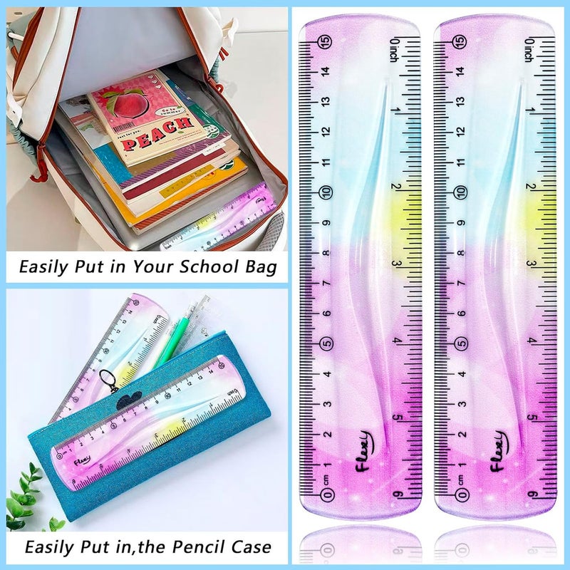 OXDFK 4 PCS 6 Inch Flexible Ruler, Bendable Plastic Ruler, Soft Bendable Gradient Colour Rulers with Centimeters and Inches for Student School Classroom Office Supplies - Image 4